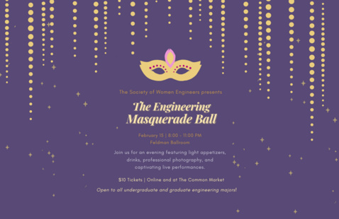 mardi gras mask over the words "The Engineering Masquerade Ball".