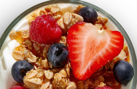 Yogurt cup with berries and granola