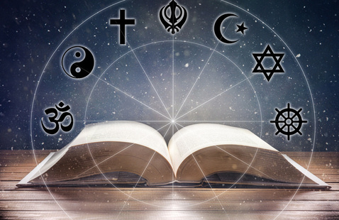 Book with multiple religious symbols