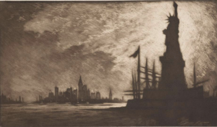 Joseph Pennell (American, 1857–1926), Hail America, 1908, mezzotint. Gift of Persis D. Judd and children Pi, Betsy, Orrin D. and John, in memory of Judge Orrin G. Judd, Class of 1926