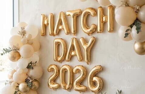 Match Day 2026 balloon sign on wall with flowers