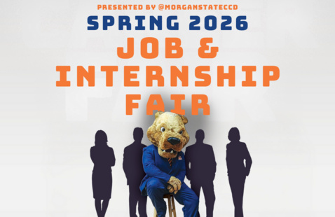 Flyer for the Spring 2026 Job & Internship Fair featuring the Morgan Bear mascot and student silhouettes.