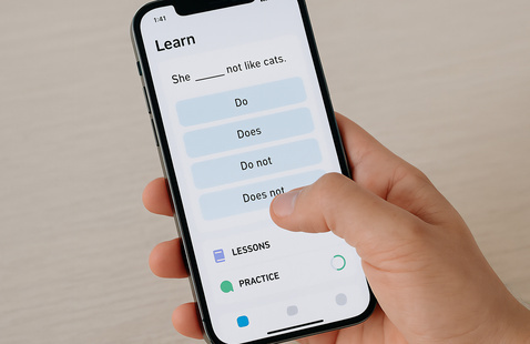 A picture of someone using a learning app on their phone.
