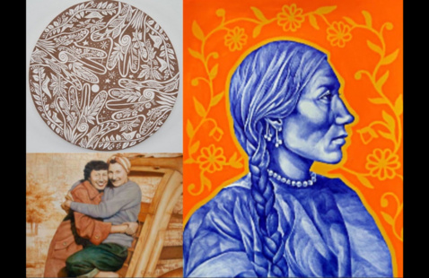 Collage of artwork that will be on display the Gregg Museum