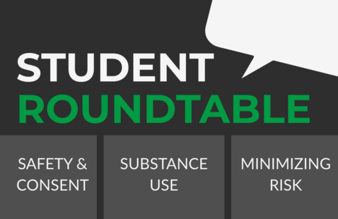 text: Student roundtable, safety and consent, substance use, minimizing risk