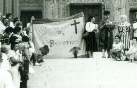 Aug. 1985: Demonstrators outside DC's Shrine of the Immaculate Conception