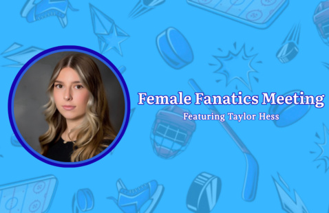 Headshot of Taylor Hess with text: Female Fanatics Meeting, featuring Taylor Hess