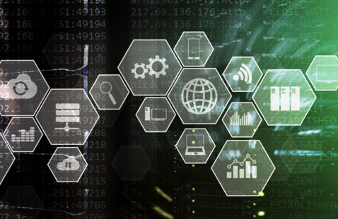 Hi-tech hexagons with graphs and charts inside them