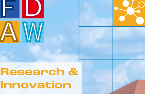 FDAW letters and "research & innovation" with image of a research chart