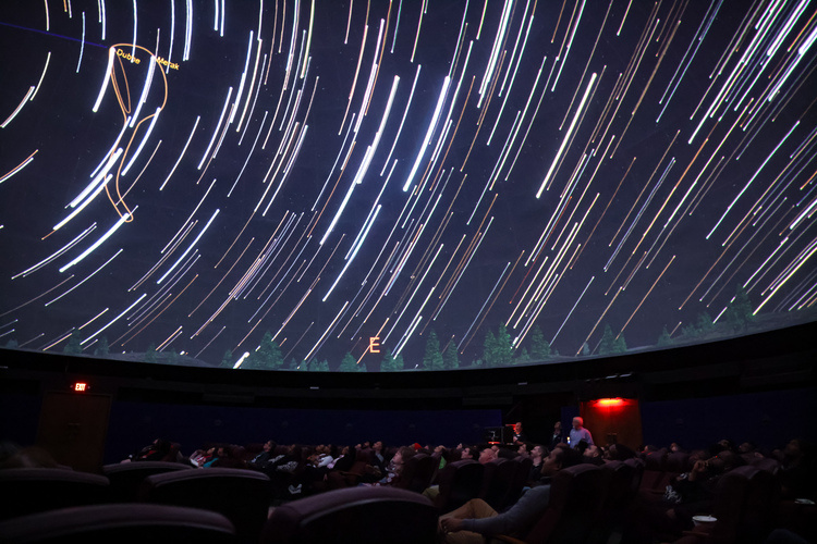 The path of stars projected on the planetarium dome. 