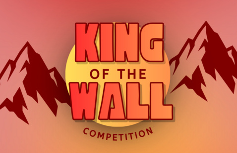 Illustration of mountains in background with text: king of the wall competition