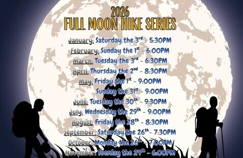 Full Moon Schedule with outlines of people against moon