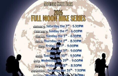 Full Moon Schedule with outlines of people against moon