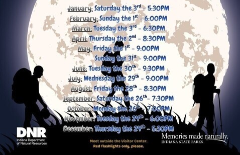 Full Moon Schedule with outlines of people against moon