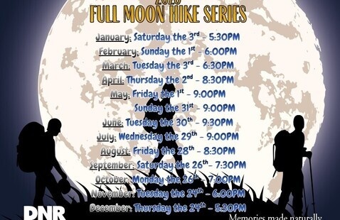 Full Moon Schedule with outlines of people against moon