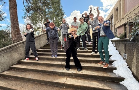 SOU Percussion Ensemble on outside stairs