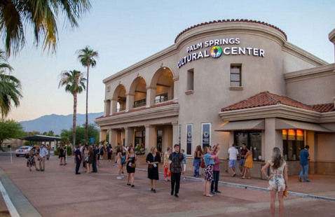 Photo of people arriving at the Palm Springs Cultural Center for the AmDoc Festival