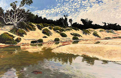 Oil painting titled "Tidal Pond at Pismo Beach" by Daniel Augenstein