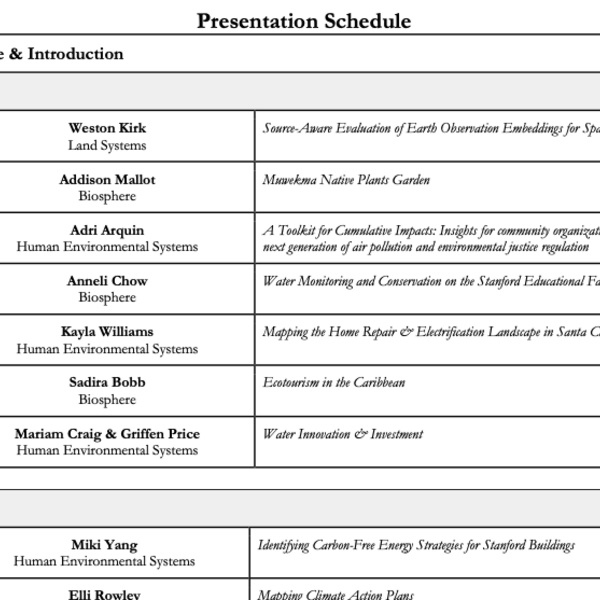 Earth Systems Program Senior Capstone Symposium