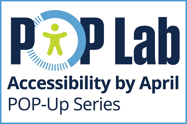 A logo for POP Lab - Accessibility by April Pop-up serie.