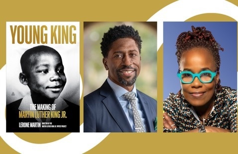Moderator Karsonya Wise Whitehead, Author Lerone Martin and his book, "Young King"