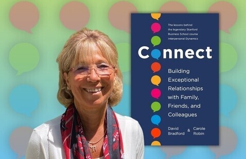 Author on the left. Book cover "Connect" on the right.