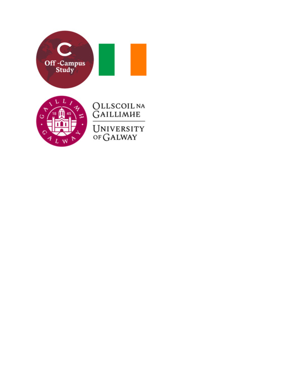 Colgate Off-Campus Study Logo next to the Irish flag, with the University of Galway logo underneath