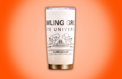 Free mug with white tumbler and alumni gateway design