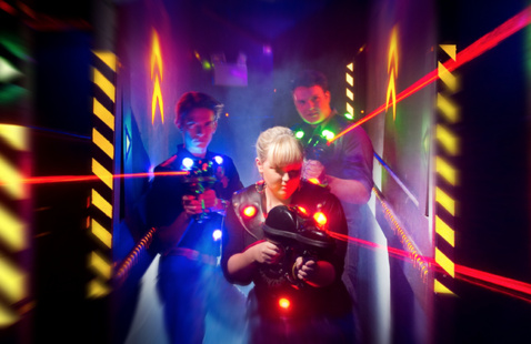 Students playing laser tag