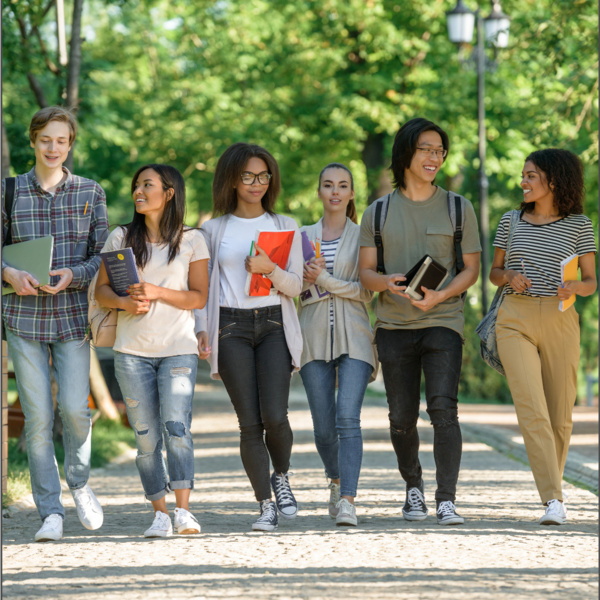 Action Plan for Mental Health image of college students walking together happily
