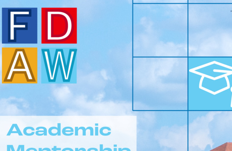 FDAW letters and "academic mentorship" with image of a moterboard