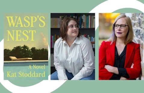 Moderator Lacey Dunham, Author Kat Stoddard and her book, "Wasp's Nest"