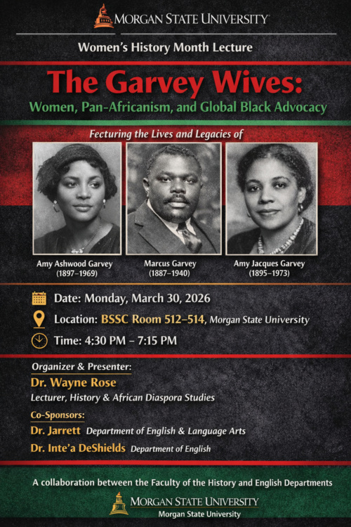 Mar 30, 2026: The Garvey Wives: Women, Pan-Africanism, and Global Black Advocacy,  Featuring the Lives and Legacies of Amy Ashwood Garvey (1897–1969) & Amy Jacques Garvey (1895–1973) at Martin D. Jenkins Hall (BSSC) thumbnail image