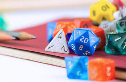 A pile of multicolored dice for D&D