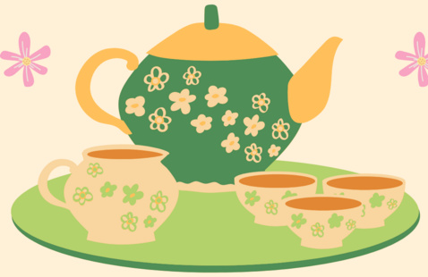 Tea pot and tea cups on a tray 