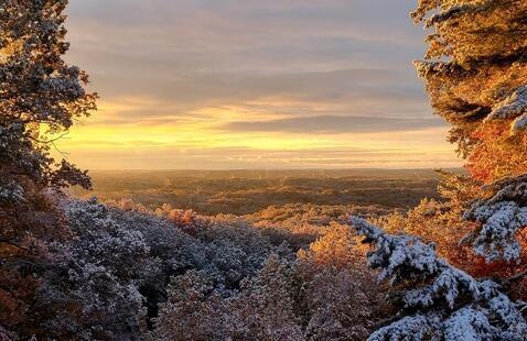 A snowy vista at sunrise, Brown County State Park