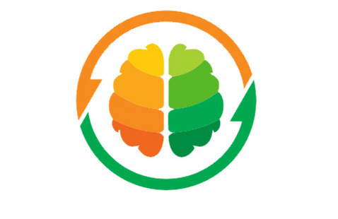 a graphic of an orange and green brain with some arrows