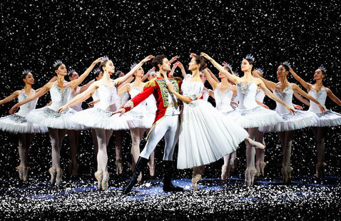 Cast of The Nutcracker on-stage, in costume