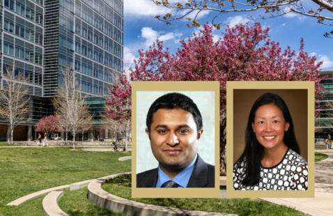 Aken Desai and Jessica Rove Headshots on Campus Background