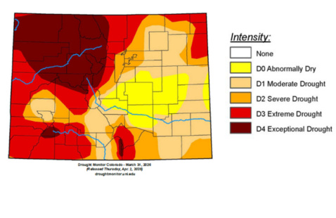 Drought Monitor Colorado map dated March 31, 2026