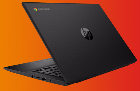 An opened Chromebook laptop.