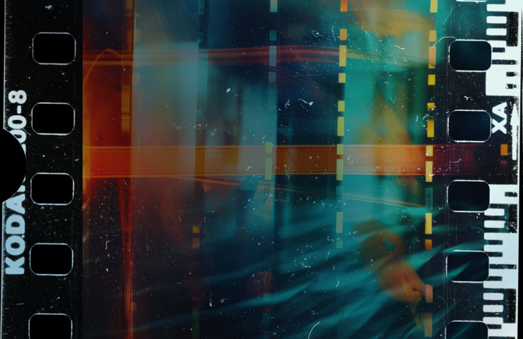 A vintage film strip with colorful but moody overlay
