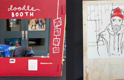 Doodle Booth frame with an example doodle portrait