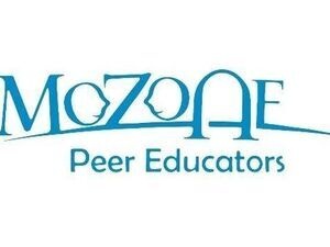 The image has the following text is in a light blue, "MoZone Peer Educators".