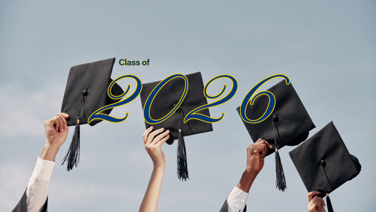 students holding their graduation caps caption reads class of 2026