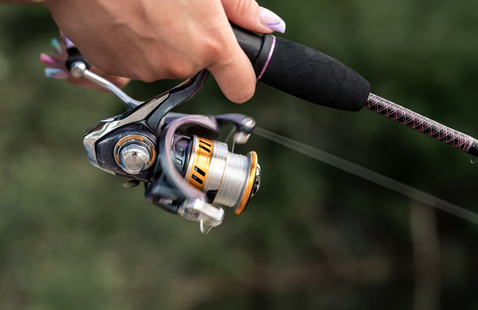 Close up of a reel on a fishing rod