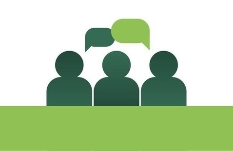 illustration of three humans having a conversation with conversation bubbles
