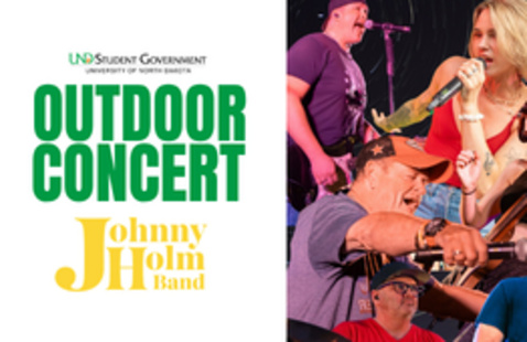 Photos of musicians with green text that reads "Outdoor Concert"