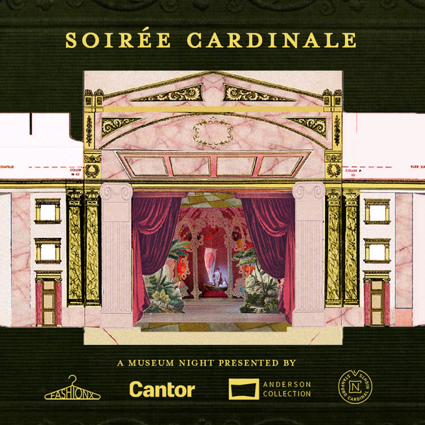 cardboard cut out stage with Soiree Cardinale on top