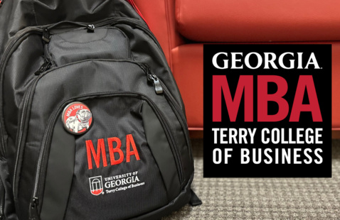 Backpack with the UGA MBA logo on it